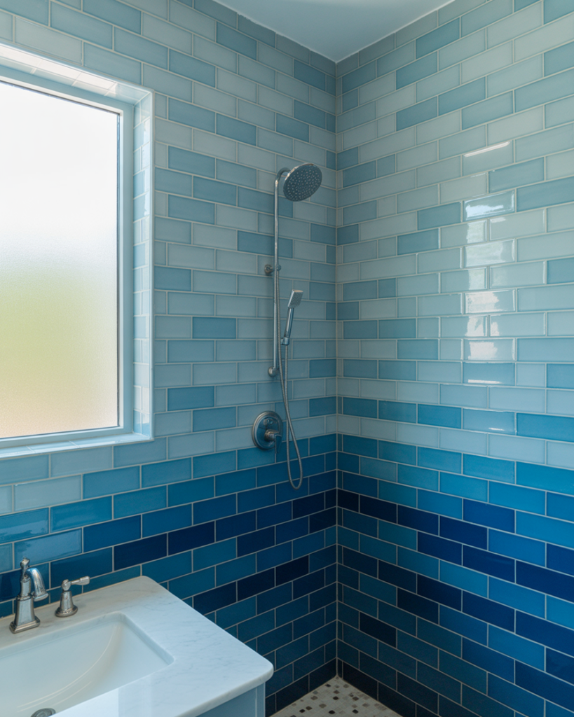 Blue Ombre Shower Tiles