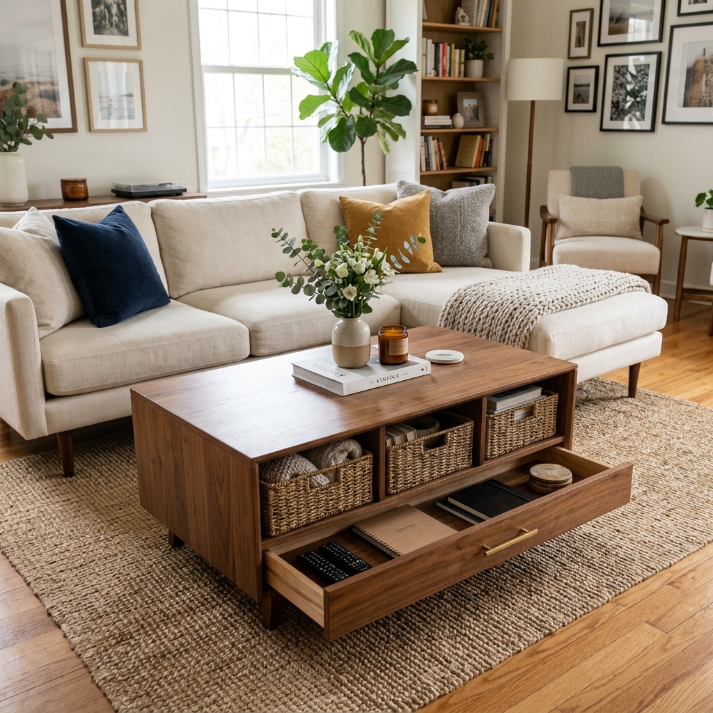 13 Living Room Center Table Ideas That’ll Instantly Upgrade Your Space (Yes, Even Yours) 11 Boho Woven Table for Relaxed Vibes