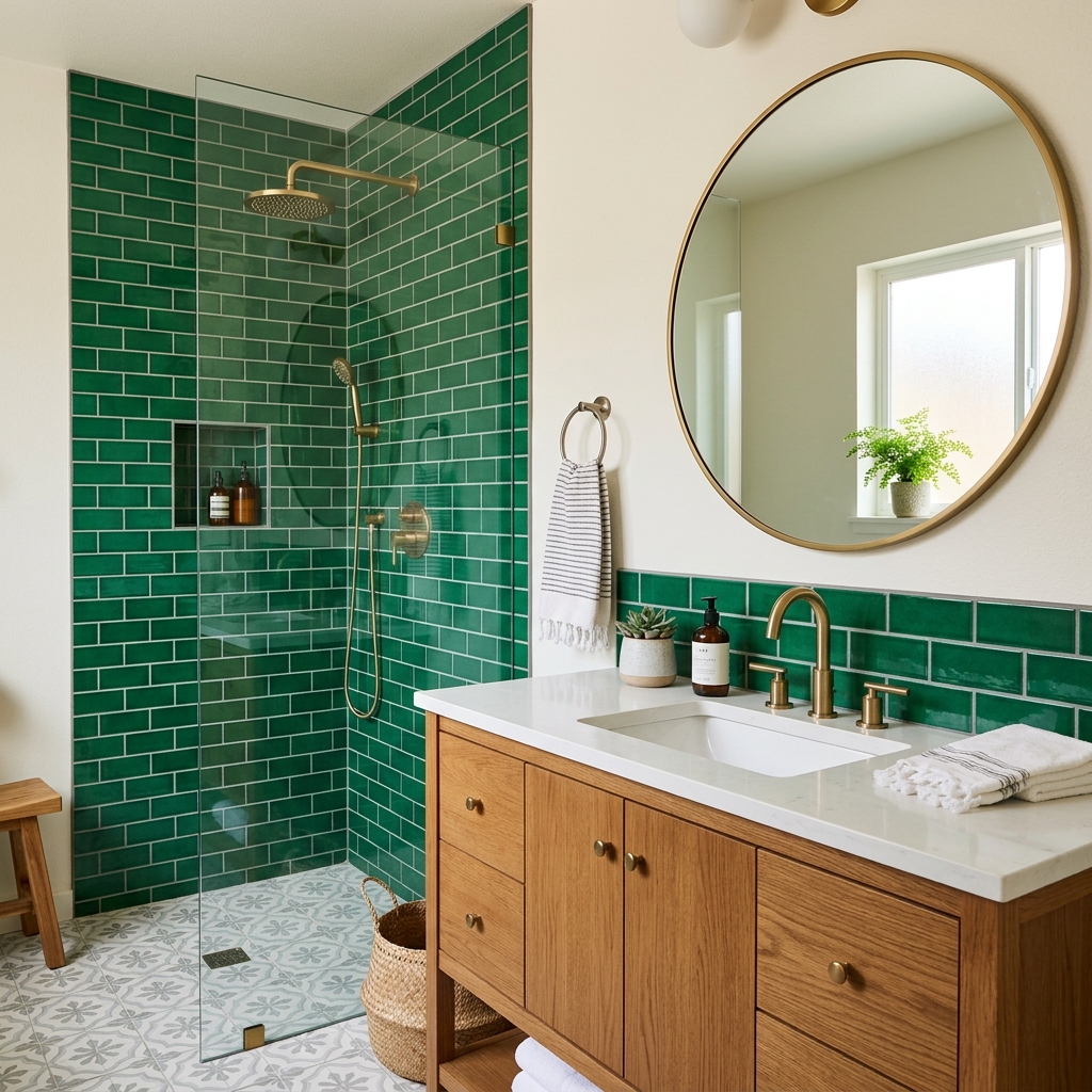 14 Green Bathroom Ideas That Will Instantly Upgrade Your Space (And Yes, You’ll Want Them All) 5 Botanical Wallpaper Moment