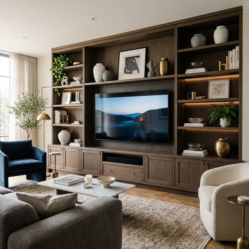 15 Living Room TV Wall Ideas That Will Instantly Upgrade Your Space (Like… Why Didn’t You Do This Sooner?) 4 Built In Shelving for That Luxe Look