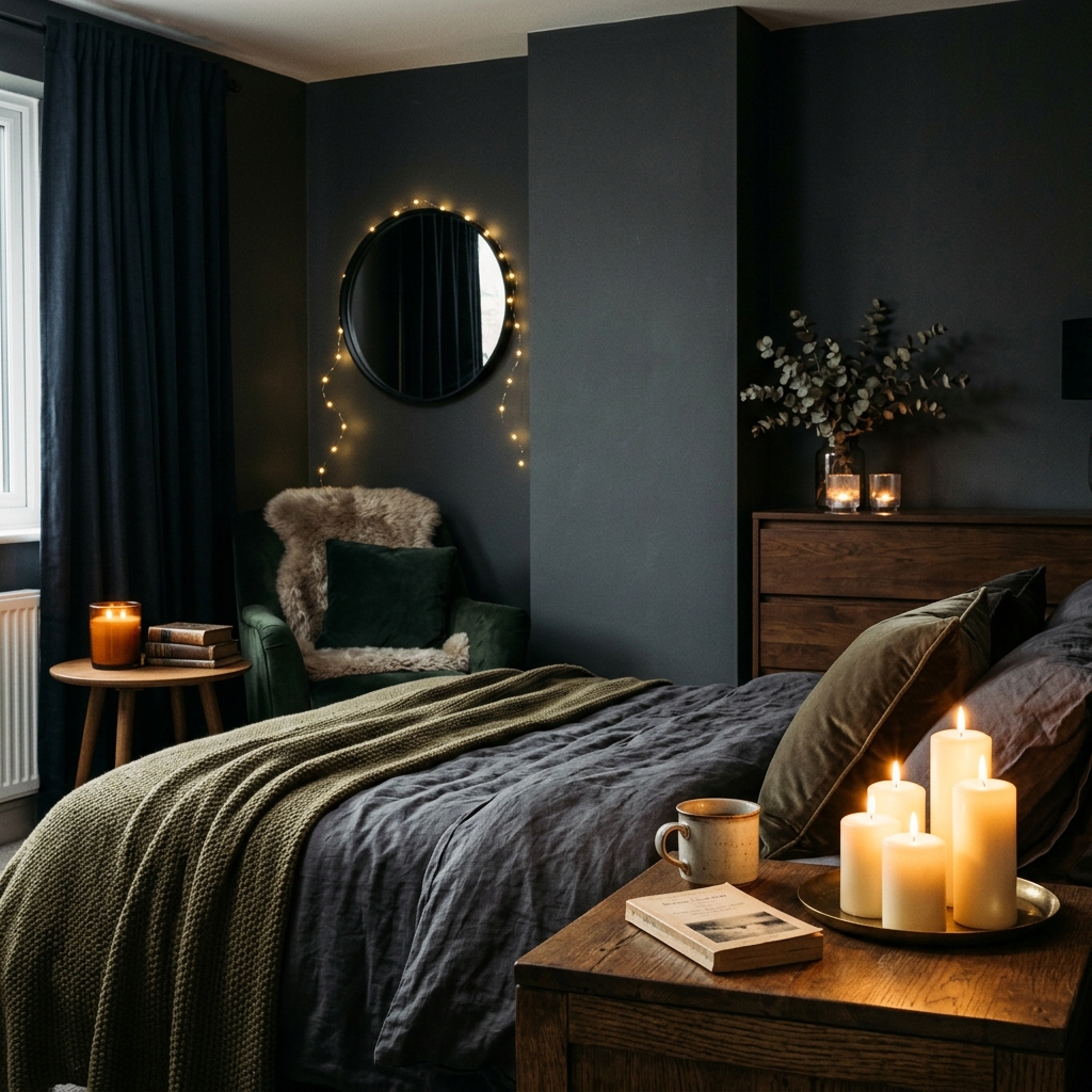 14 Dark Bedroom Ideas That Feel Moody, Luxe, and Seriously Addictive 12 Cozy Candlelit Corners 1
