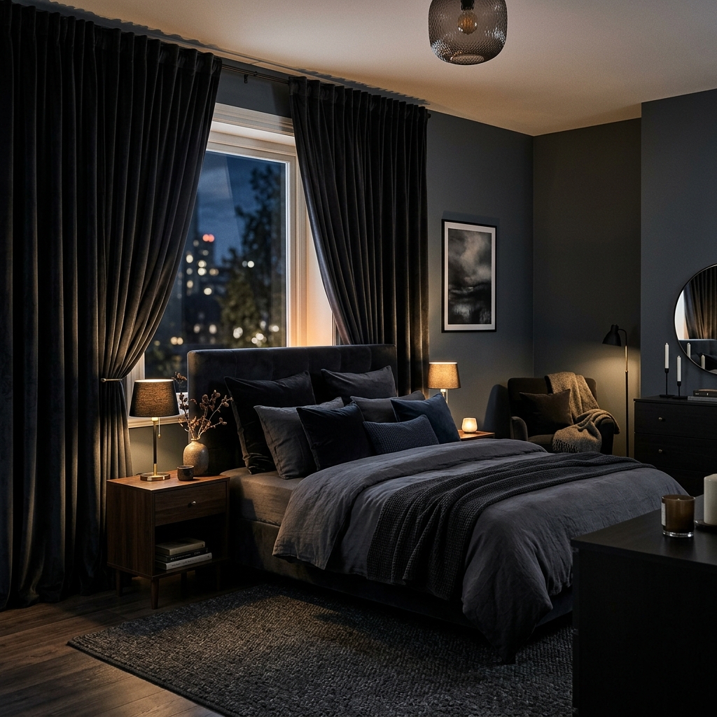 14 Dark Bedroom Ideas That Feel Moody, Luxe, and Seriously Addictive 13 Dark Curtains for Dramatic Effect