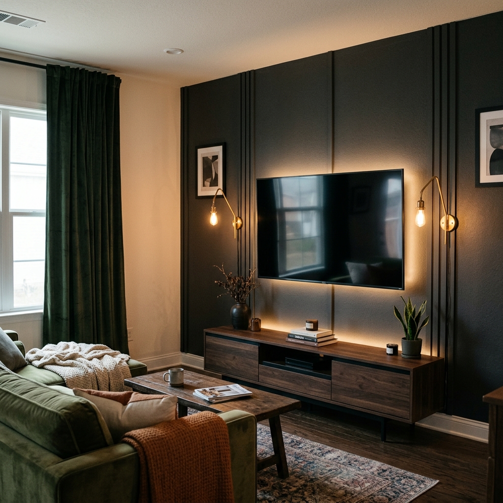 15 Living Room TV Wall Ideas That Will Instantly Upgrade Your Space (Like… Why Didn’t You Do This Sooner?) 7 Dark Moody Statement Wall