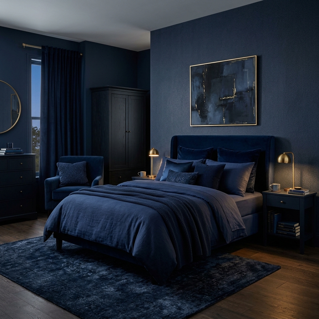 14 Dark Bedroom Ideas That Feel Moody, Luxe, and Seriously Addictive 3 Deep Navy Everything 1