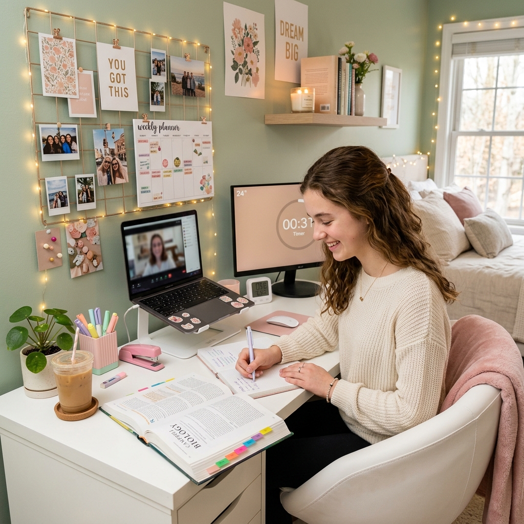 15 Teen Girl Bedroom Ideas That Will Instantly Upgrade Your Space (And Yes, You’ll Want Them All) 11 Desk Glow Up for Study Motivation