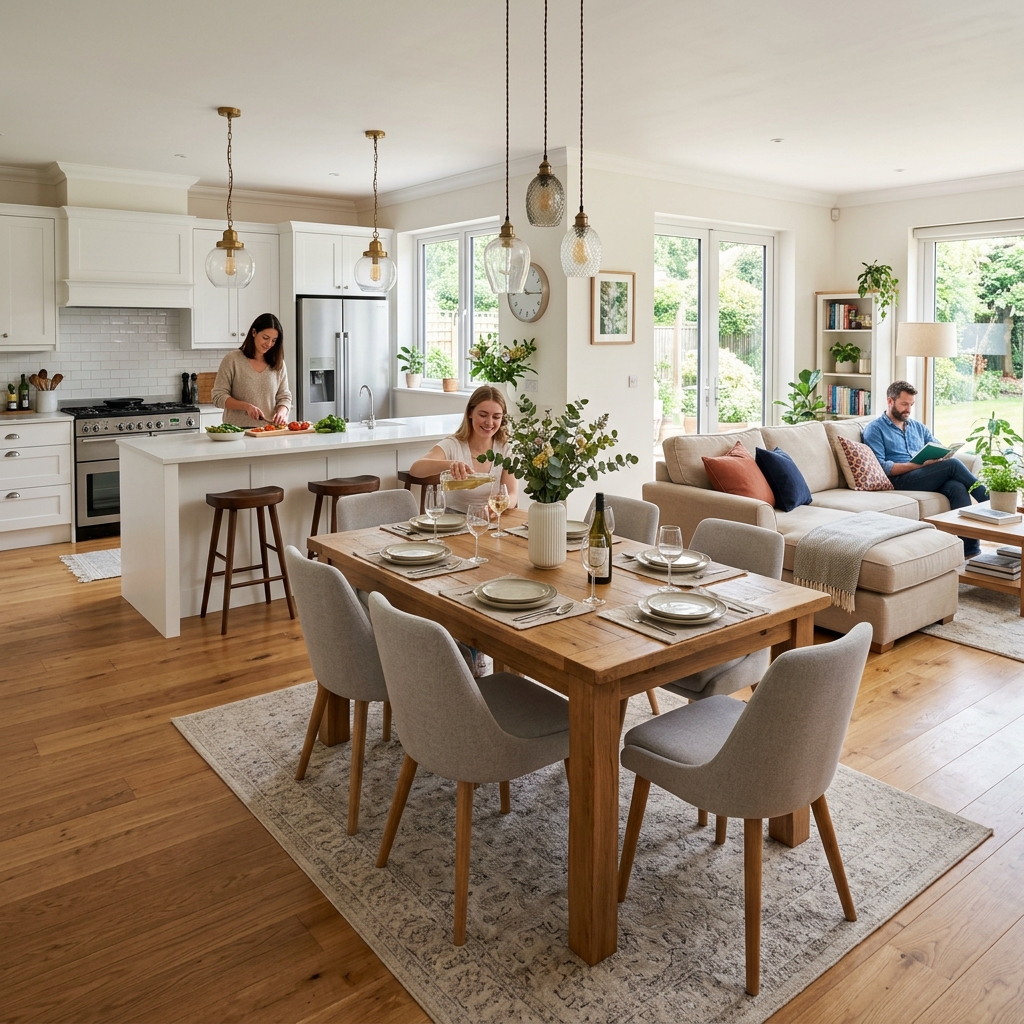 14 Open Plan Kitchen Living Room Ideas That Will Make Your Home Look Straight Out of Pinterest 10 Dining Table as a Transition Piece