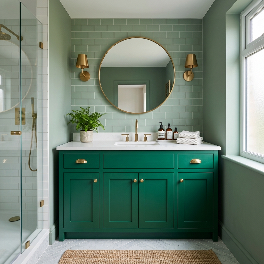 14 Green Bathroom Ideas That Will Instantly Upgrade Your Space (And Yes, You’ll Want Them All) 3 Emerald Green Vanity Statement