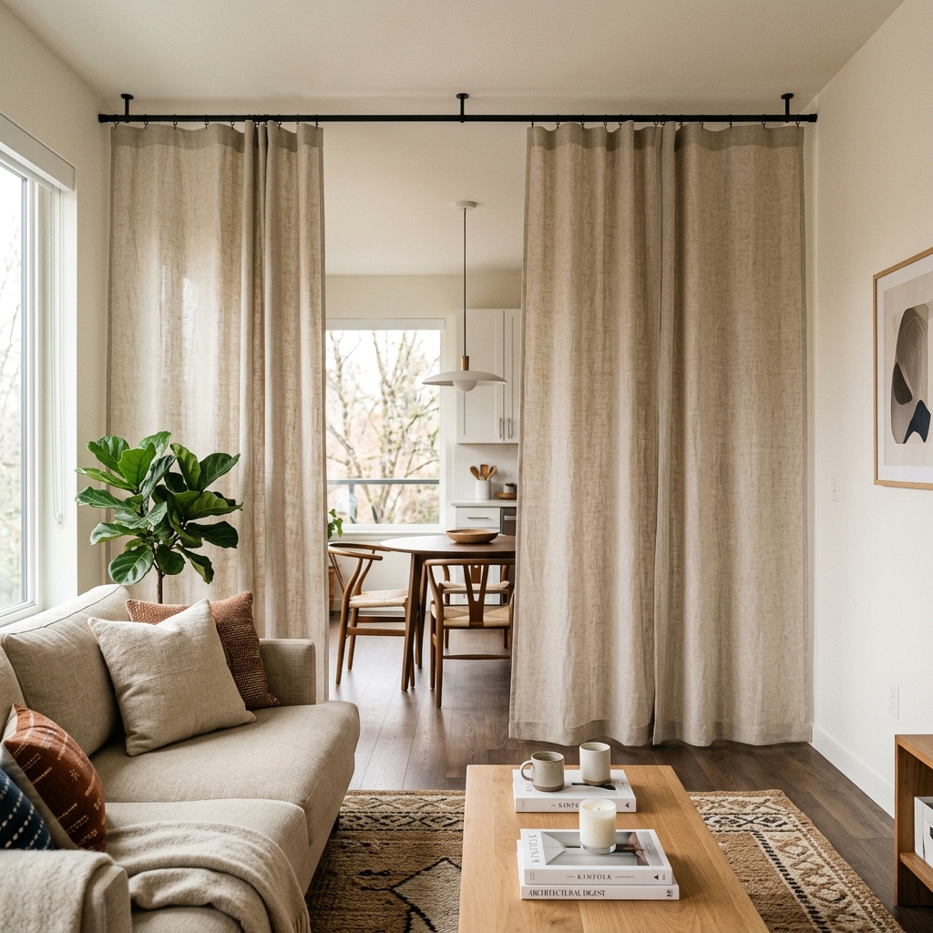 15 Living Room Divider Ideas That Will Instantly Upgrade Your Space (And Yes, You’ll Want Them All) 16 Fabric Panel Divider