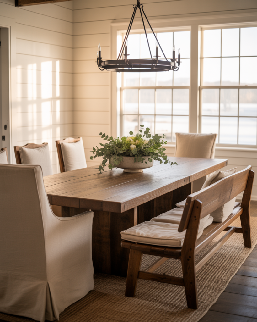 14 Modern Farmhouse Dining Room Ideas That Feel Straight Out of a Pinterest Dream (But Totally Livable) 5 Farmhouse Bench Seating