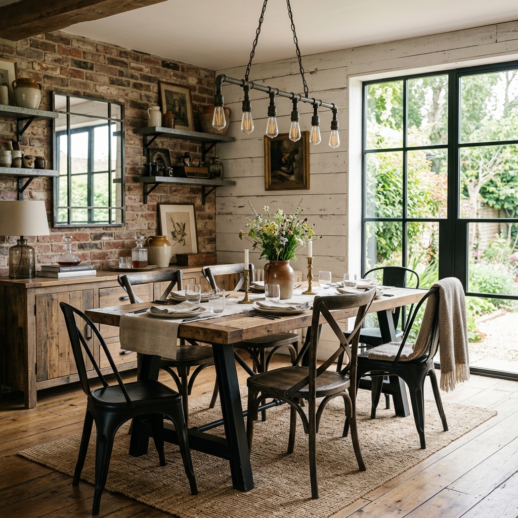 14 Farmhouse Dining Room Ideas That Feel Straight Out of a Pinterest Dream (But Way More Livable) 11 Farmhouse Meets Industrial Edge