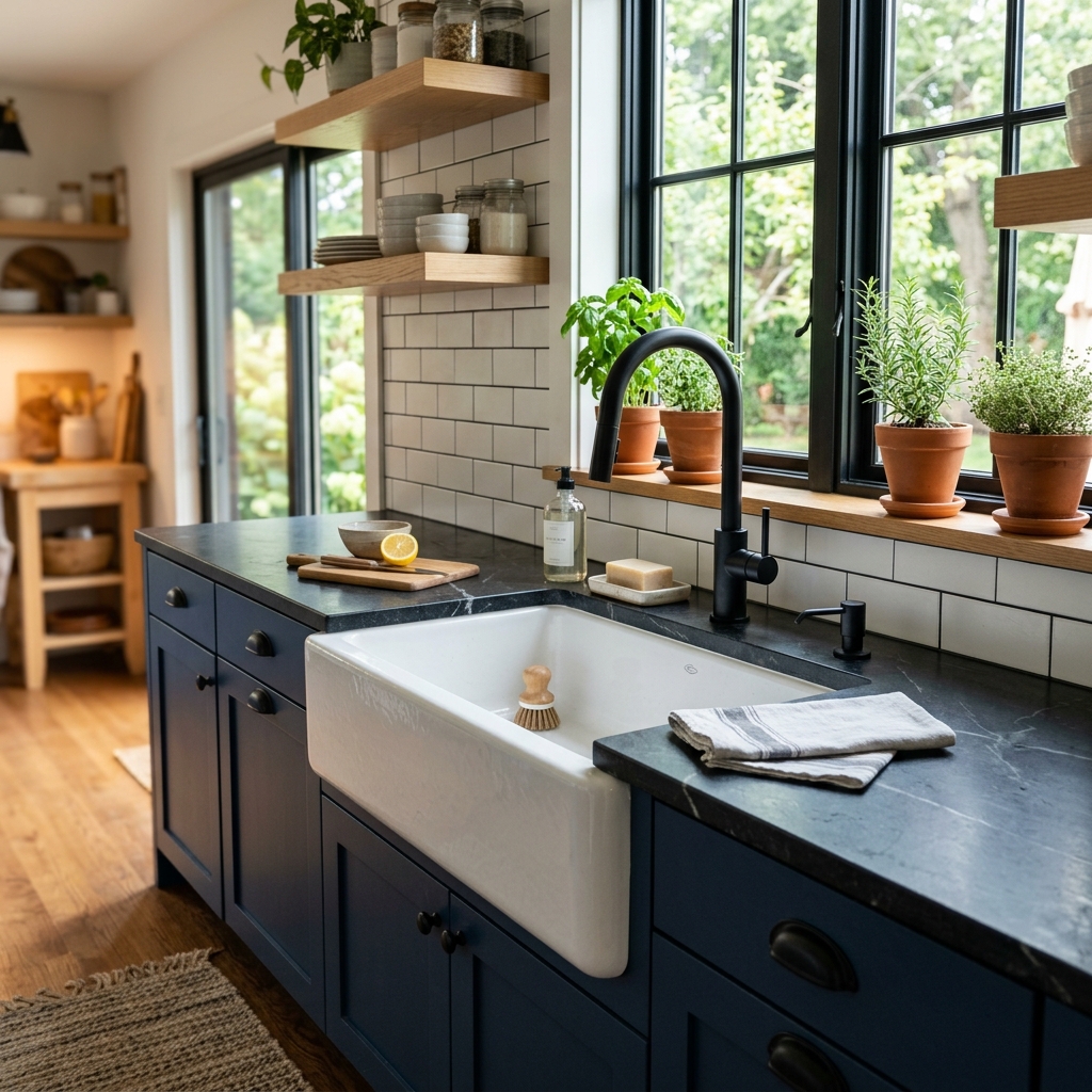 Farmhouse Sink Matte Black Fixtures 1