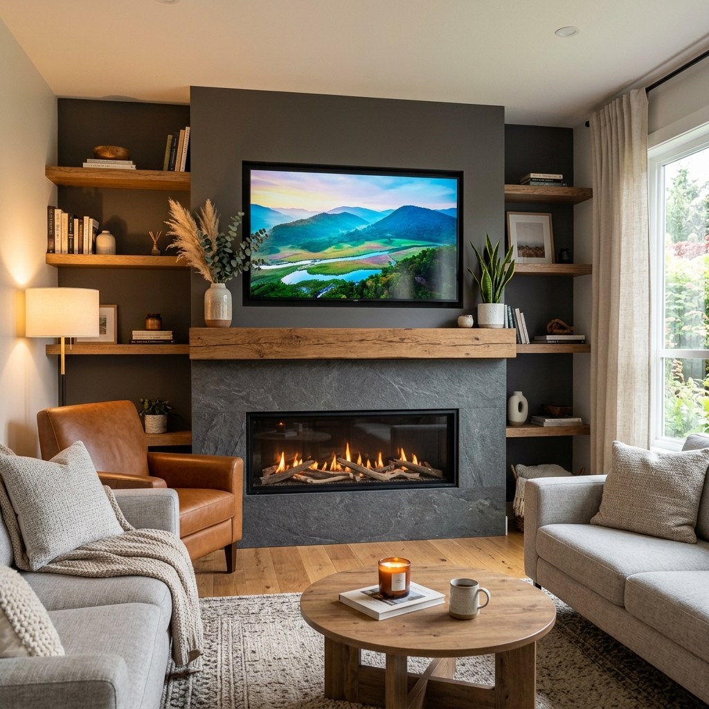 15 Living Room TV Wall Ideas That Will Instantly Upgrade Your Space (Like… Why Didn’t You Do This Sooner?) 9 Fireplace TV Combo Wall