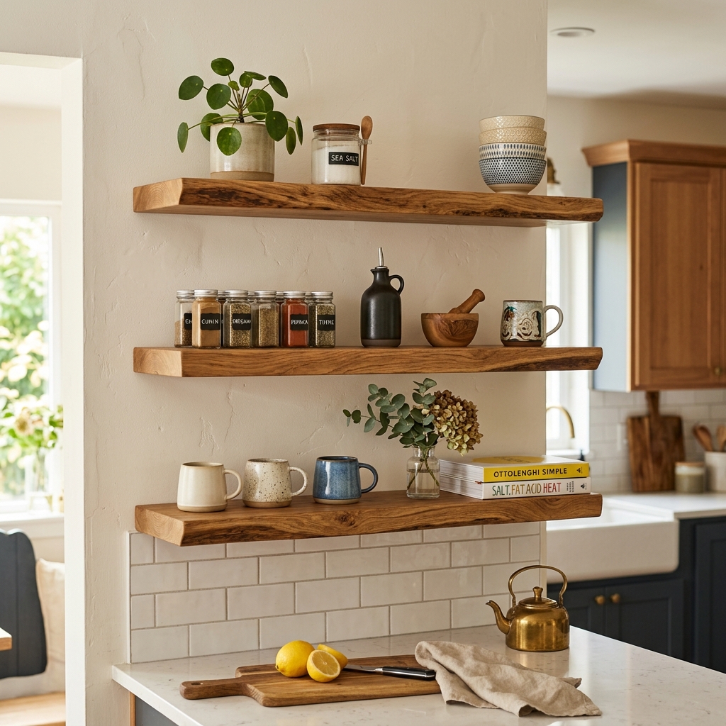 15 Kitchen Wall Decor Ideas That Instantly Make Your Space Look Pinterest-Perfect (Without Trying Too Hard) 2 Floating Wooden Shelves