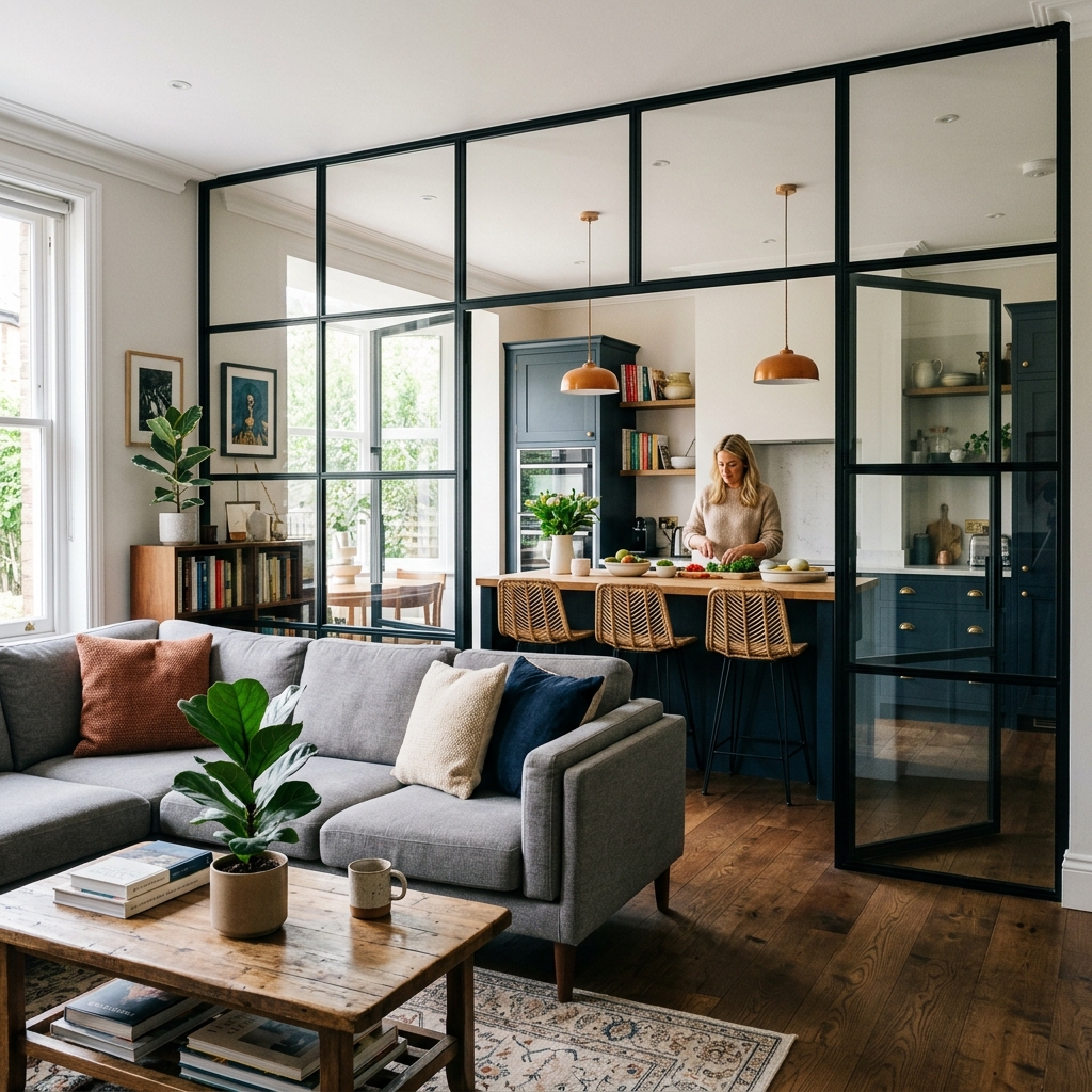 14 Open Plan Kitchen Living Room Ideas That Will Make Your Home Look Straight Out of Pinterest 12 Glass Partitions