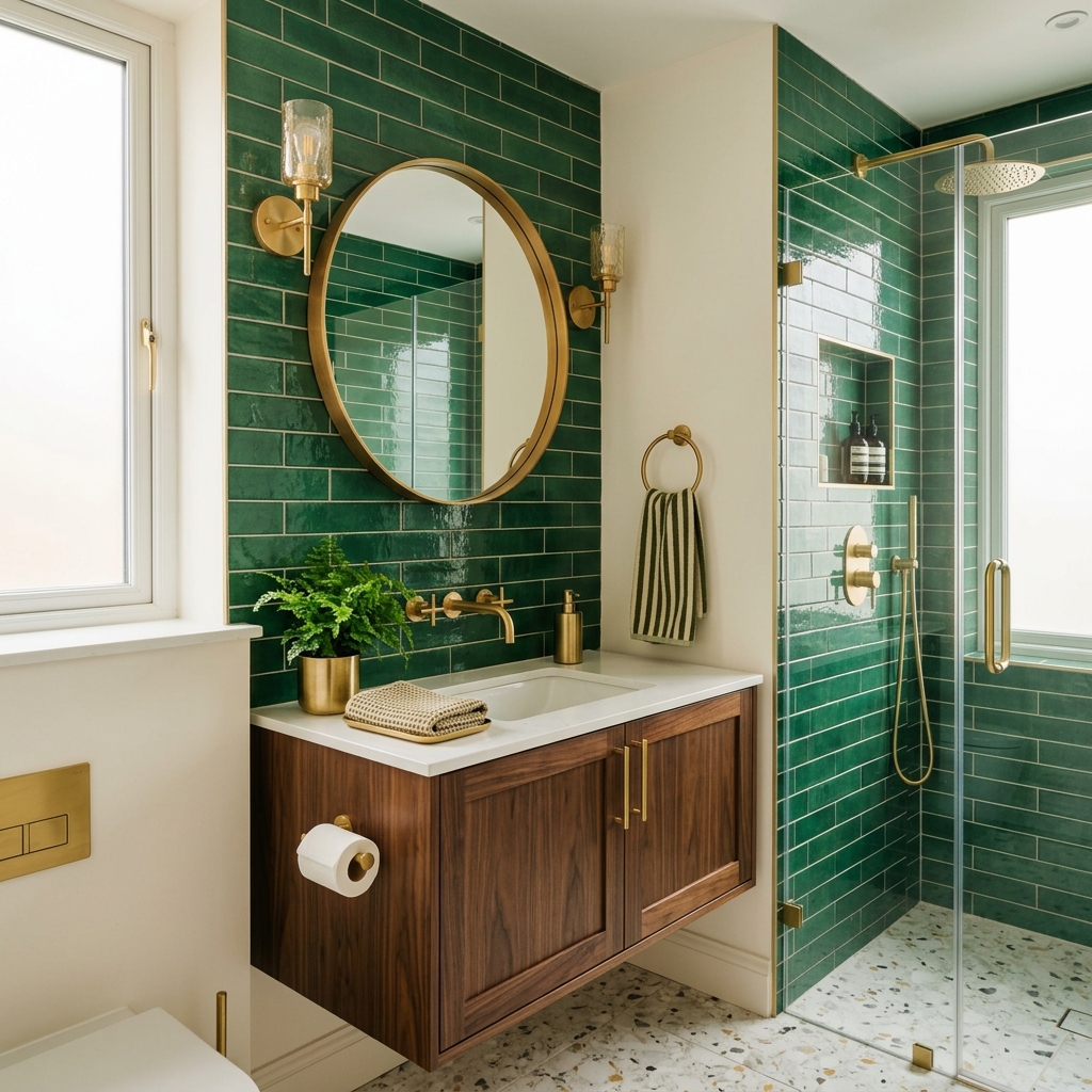 14 Green Bathroom Ideas That Will Instantly Upgrade Your Space (And Yes, You’ll Want Them All) 10 Green Tiles Gold