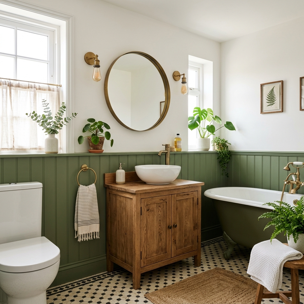 14 Green Bathroom Ideas That Will Instantly Upgrade Your Space (And Yes, You’ll Want Them All) 11 Half Green Half White Walls