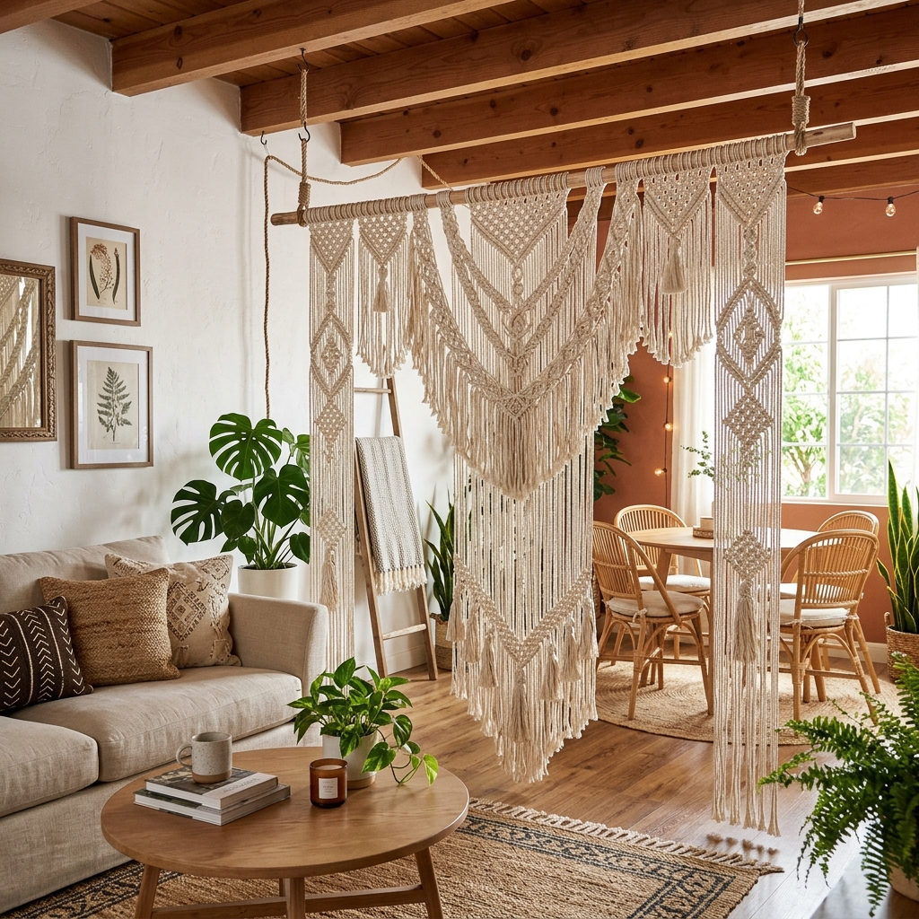 15 Living Room Divider Ideas That Will Instantly Upgrade Your Space (And Yes, You’ll Want Them All) 13 Hanging Macrame Divider