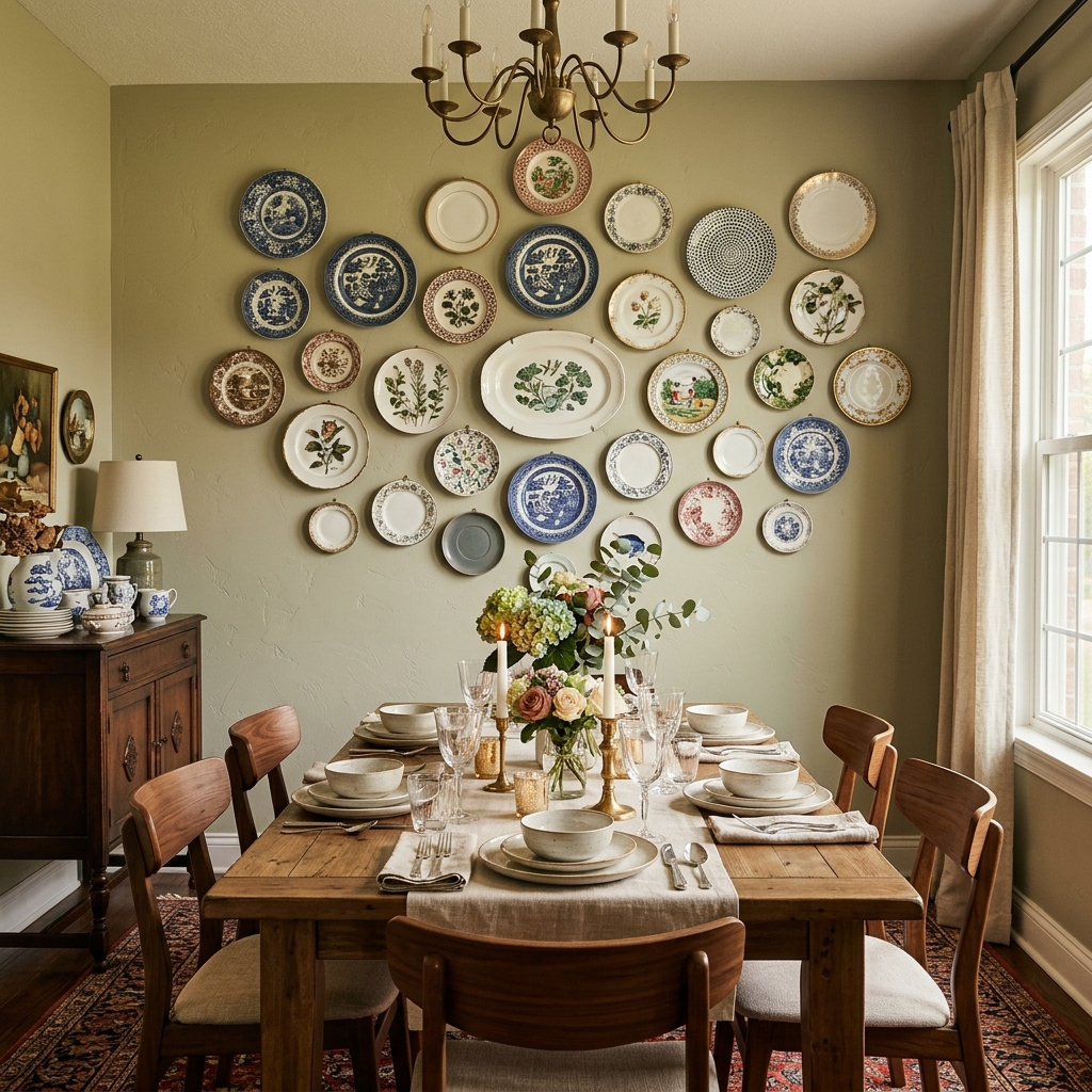 15 Dining Room Wall Decor Ideas That’ll Make Your Space Look Straight-Up Designer (Without the Drama) 8 Hanging Plates