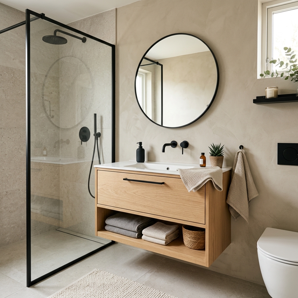 15 Neutral Bathroom Ideas That Feel Like a Spa (But Totally Livable) 11 Matte Black Neutral Base