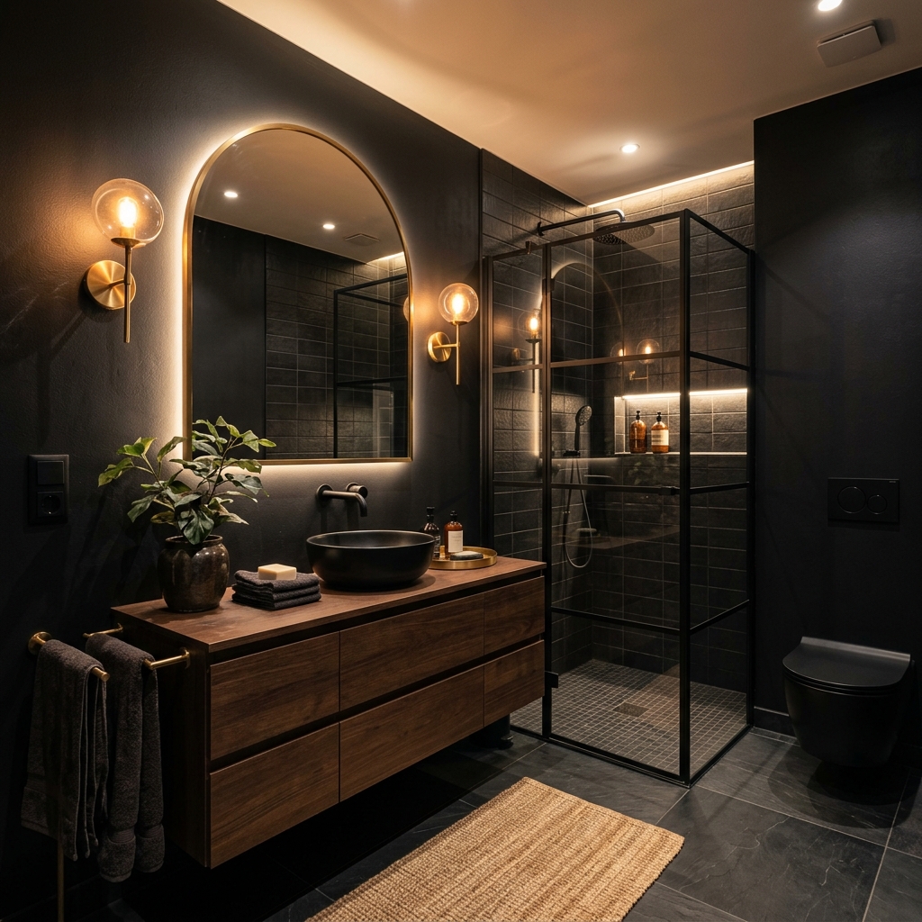 Matte Black Walls Warm Lighting 1