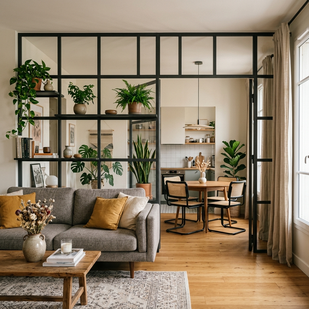 15 Living Room Divider Ideas That Will Instantly Upgrade Your Space (And Yes, You’ll Want Them All) 9 Metal Grid Divider 1