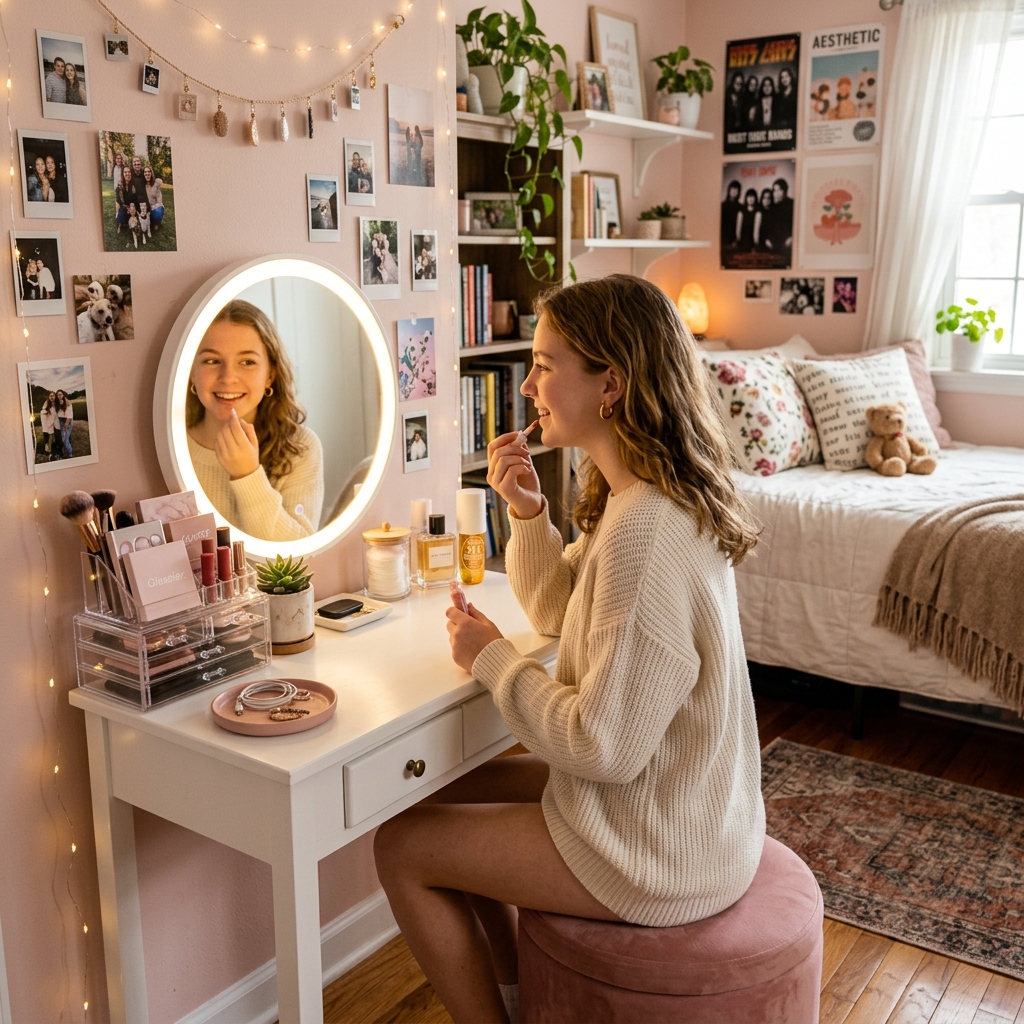 15 Teen Girl Bedroom Ideas That Will Instantly Upgrade Your Space (And Yes, You’ll Want Them All) 7 Mini Vanity Setup