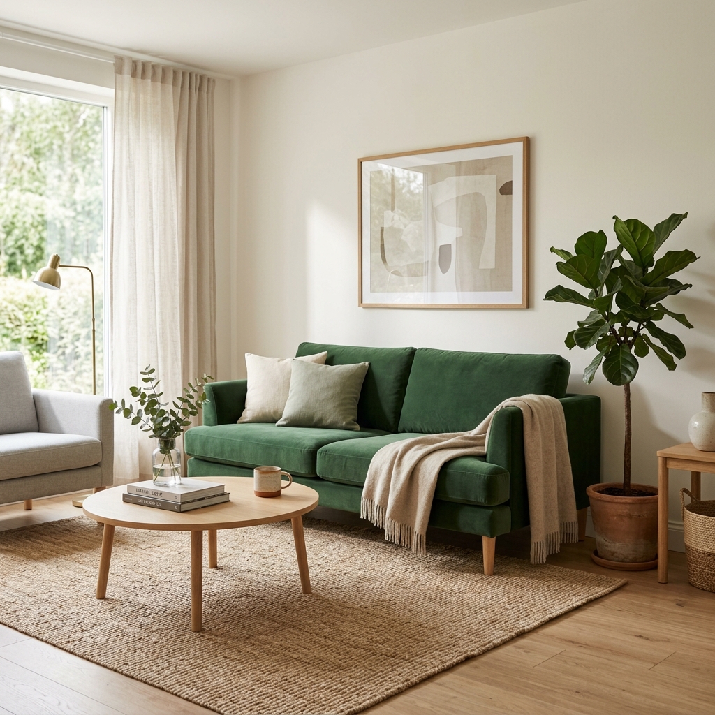 14 Green Couch Living Room Ideas That’ll Instantly Make Your Space Look Designer-Level Chic 7 Minimalist Styling