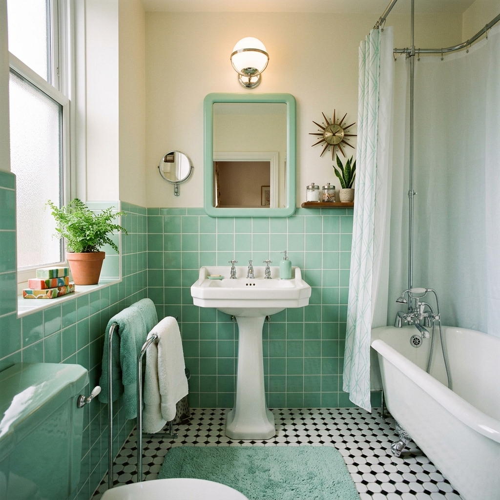 14 Green Bathroom Ideas That Will Instantly Upgrade Your Space (And Yes, You’ll Want Them All) 7 Mint Green Retro Vibes