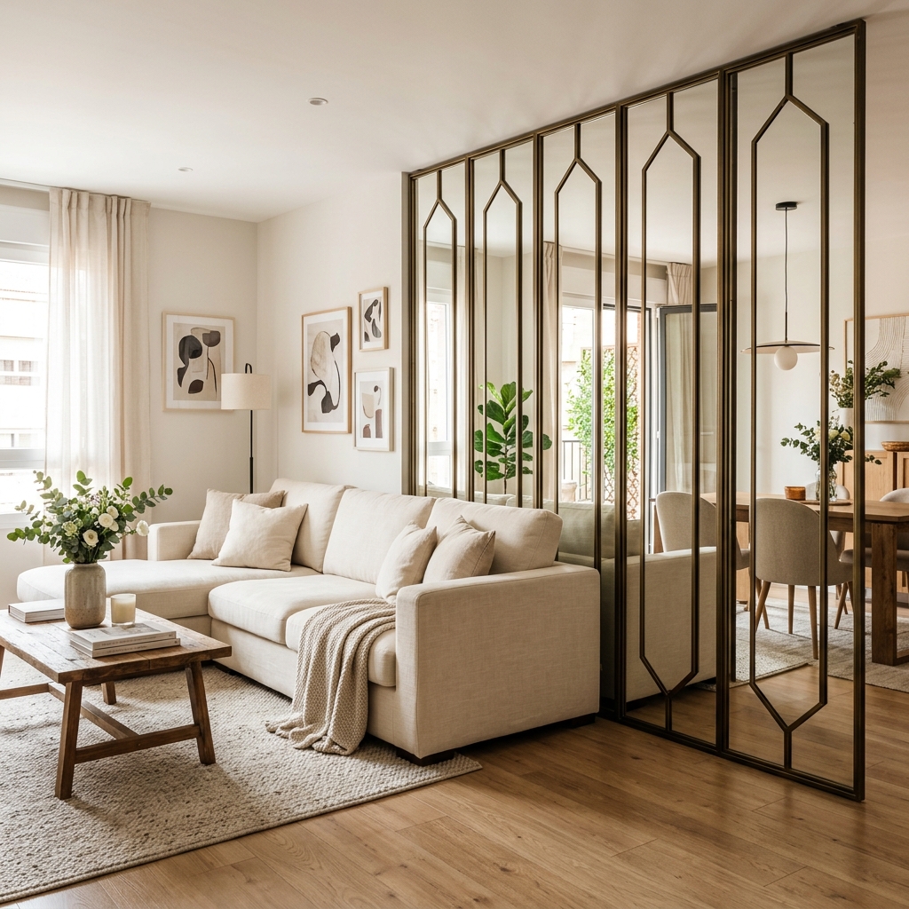 15 Living Room Divider Ideas That Will Instantly Upgrade Your Space (And Yes, You’ll Want Them All) 14 Mirror Panel Divider