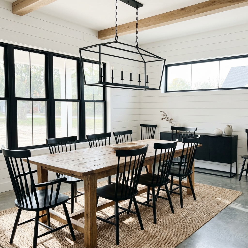 14 Farmhouse Dining Room Ideas That Feel Straight Out of a Pinterest Dream (But Way More Livable) 4 Modern Farmhouse with Black Accents