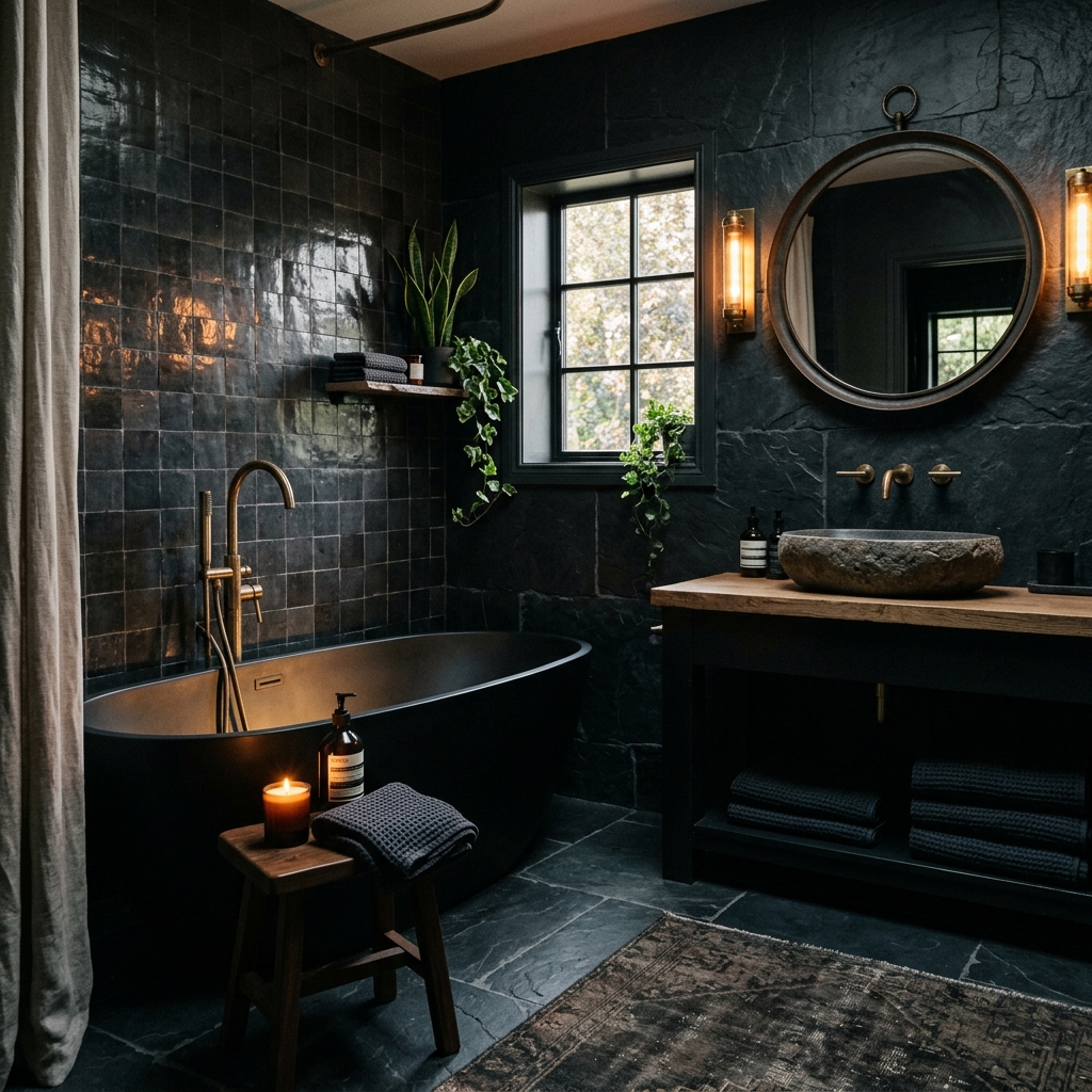Moody Dark Bathroom Vibes