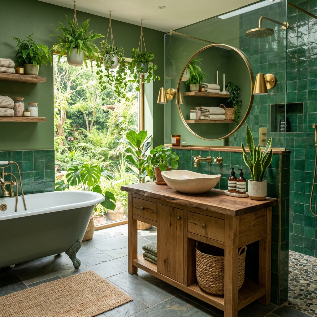 Nature Inspired Green Bathroom