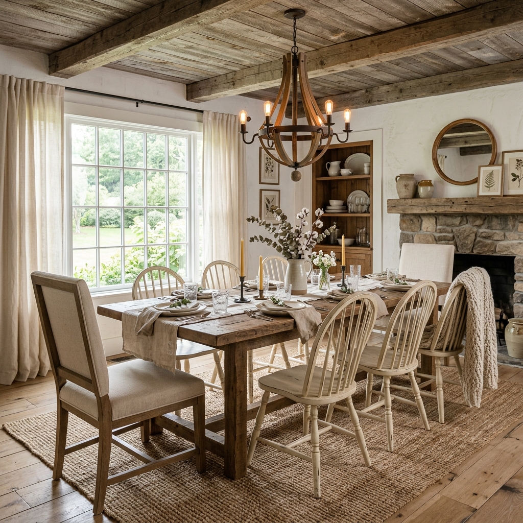14 Farmhouse Dining Room Ideas That Feel Straight Out of a Pinterest Dream (But Way More Livable) 3 Neutral Palette with Cozy