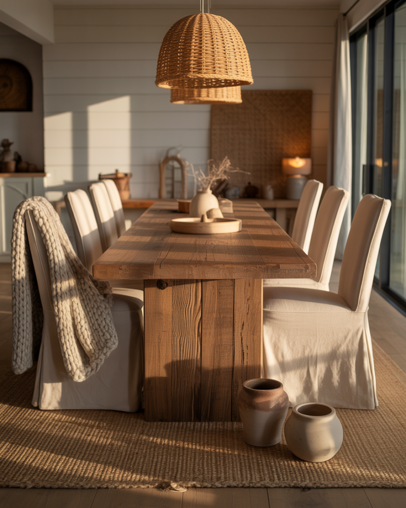14 Modern Farmhouse Dining Room Ideas That Feel Straight Out of a Pinterest Dream (But Totally Livable) 4 Neutral Palette with Texture Overload