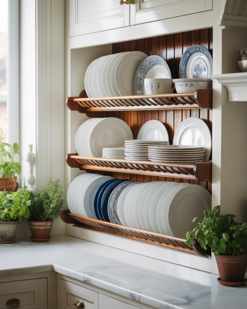 15 Kitchen Wall Decor Ideas That Instantly Make Your Space Look Pinterest-Perfect (Without Trying Too Hard) 7 Open Plate Rack Display