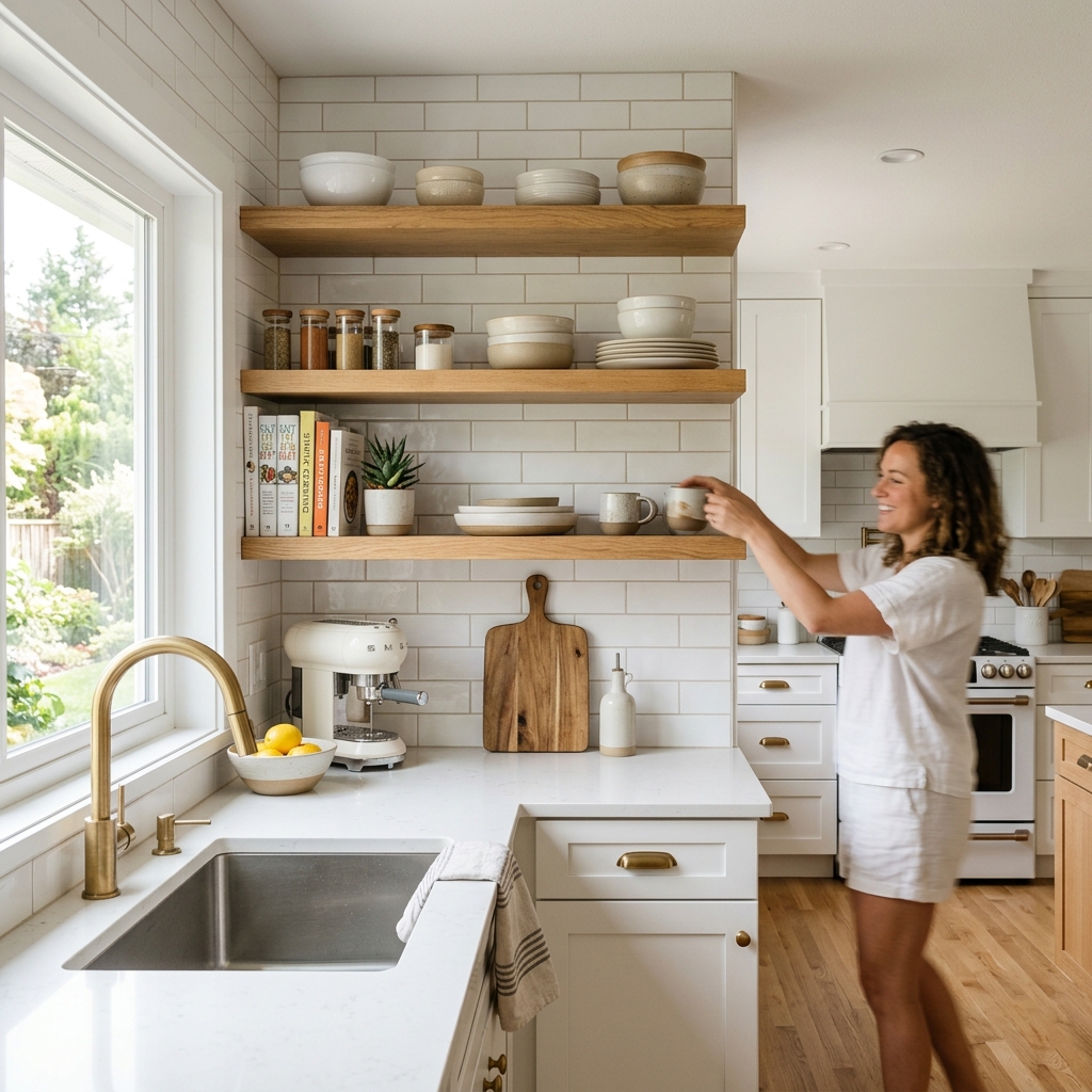 15 White Kitchen Ideas That Feel Straight Out of a Pinterest Dream (But Actually Work IRL) 7 Open Shelving in a White Kitchen