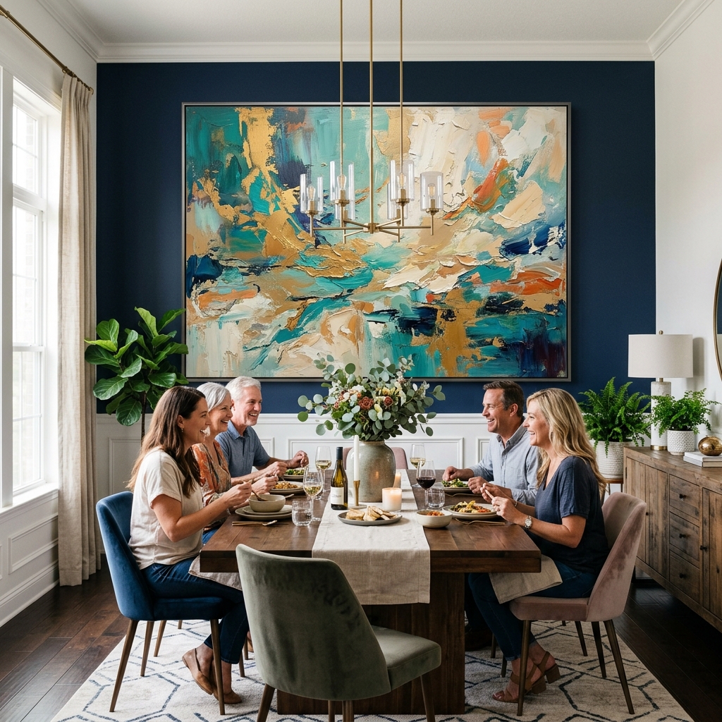 15 Dining Room Wall Decor Ideas That’ll Make Your Space Look Straight-Up Designer (Without the Drama) 3 Oversized Statement Art