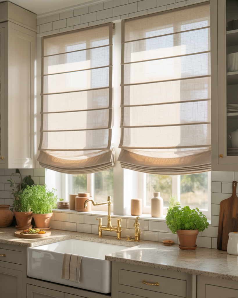 15 Kitchen Curtain Ideas That Will Instantly Upgrade Your Space (And Yes, You’ll Want Them All) 6 Roman Shades