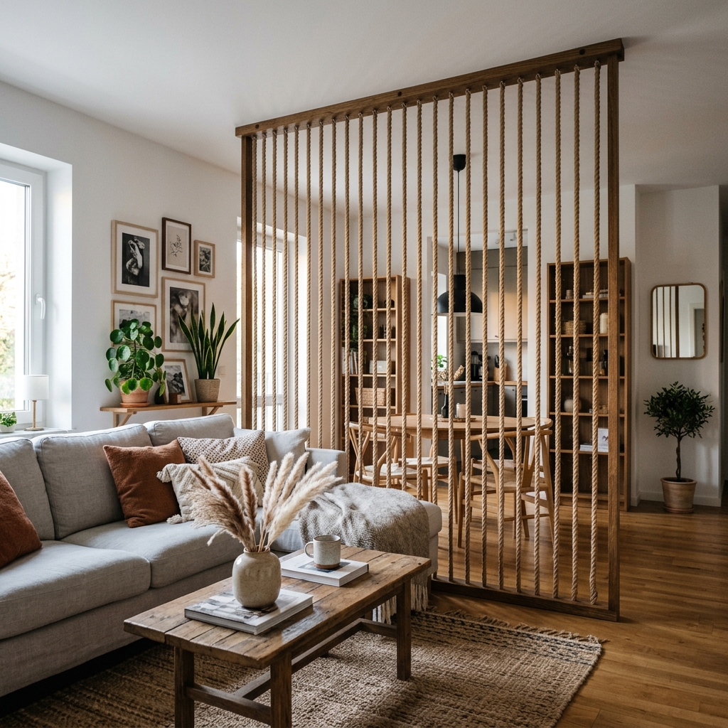 15 Living Room Divider Ideas That Will Instantly Upgrade Your Space (And Yes, You’ll Want Them All) 11 Rope Divider