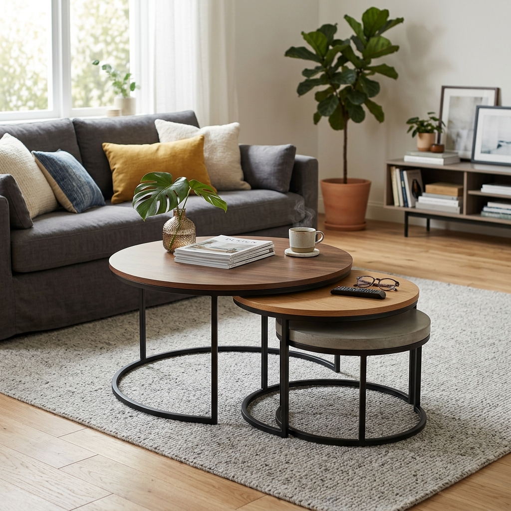 13 Living Room Center Table Ideas That’ll Instantly Upgrade Your Space (Yes, Even Yours) 8 Round Table for Soft Flowing Layout