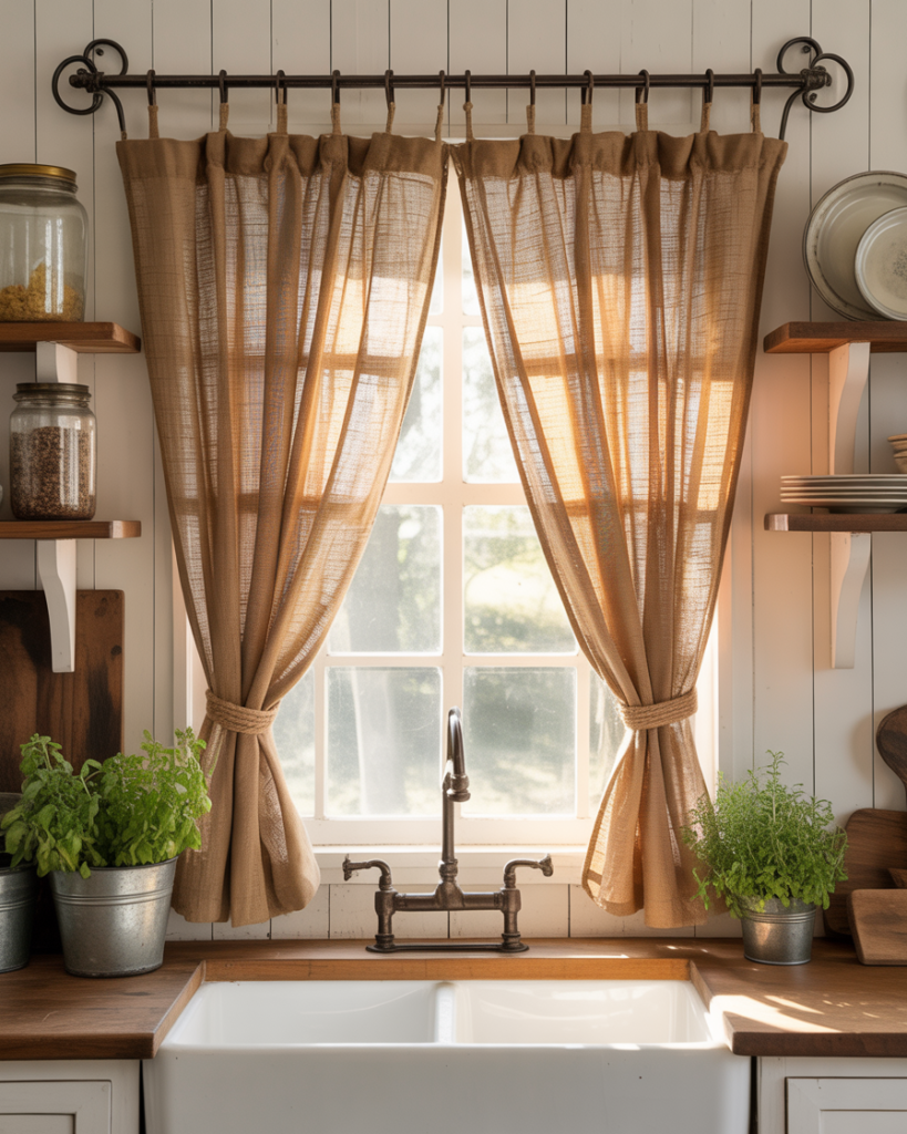15 Kitchen Curtain Ideas That Will Instantly Upgrade Your Space (And Yes, You’ll Want Them All) 15 Rustic Burlap Curtains