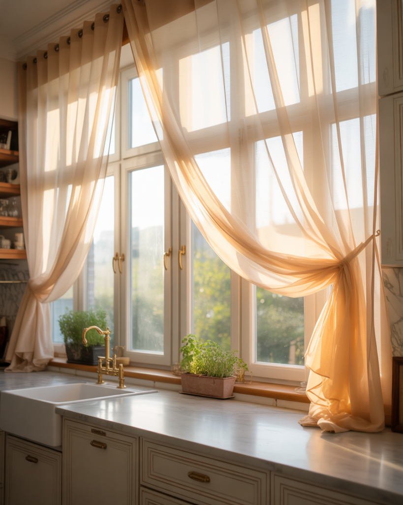15 Kitchen Curtain Ideas That Will Instantly Upgrade Your Space (And Yes, You’ll Want Them All) 3 Sheer Curtains for Soft Glowy Vibes