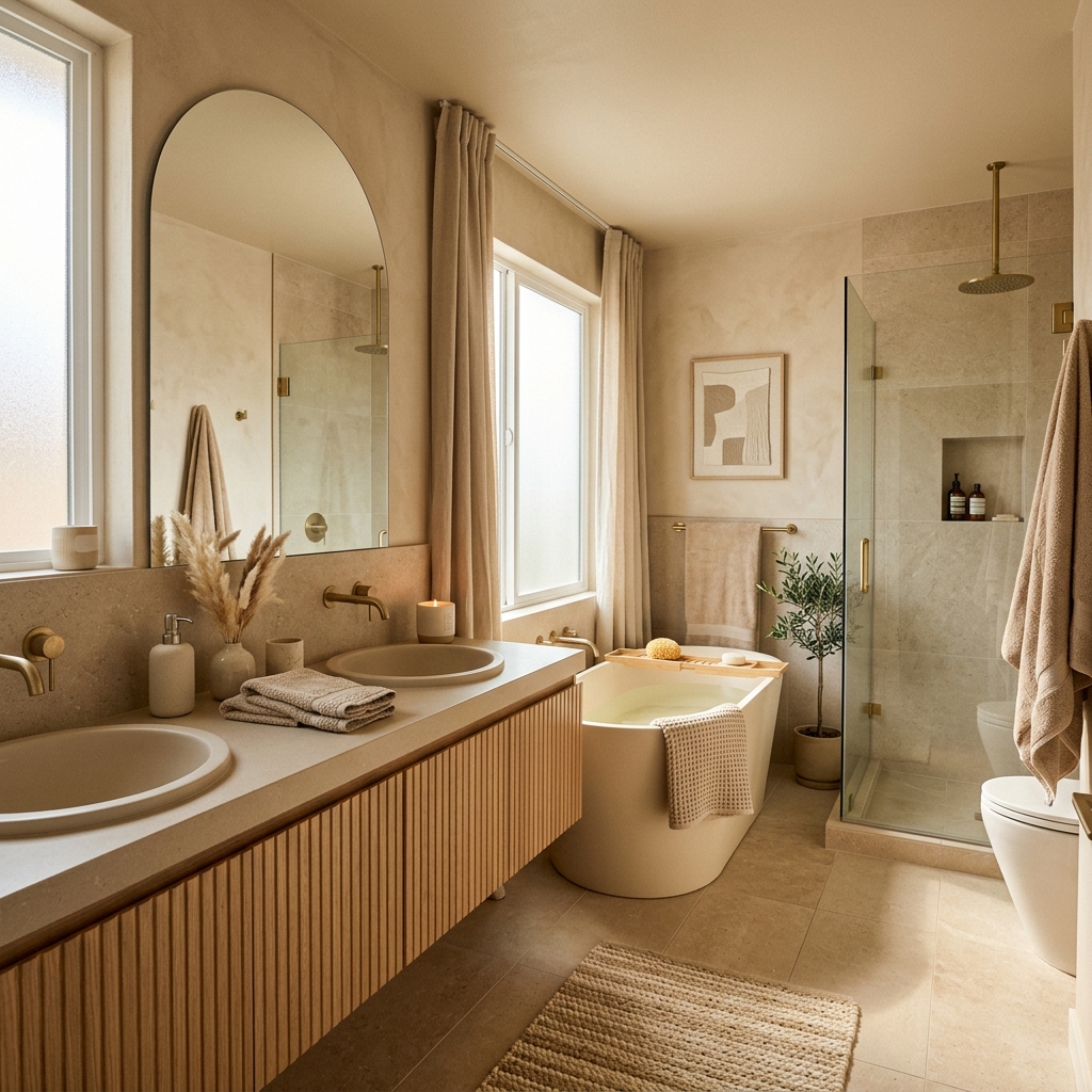 15 Neutral Bathroom Ideas That Feel Like a Spa (But Totally Livable) 2 Soft Beige Everything