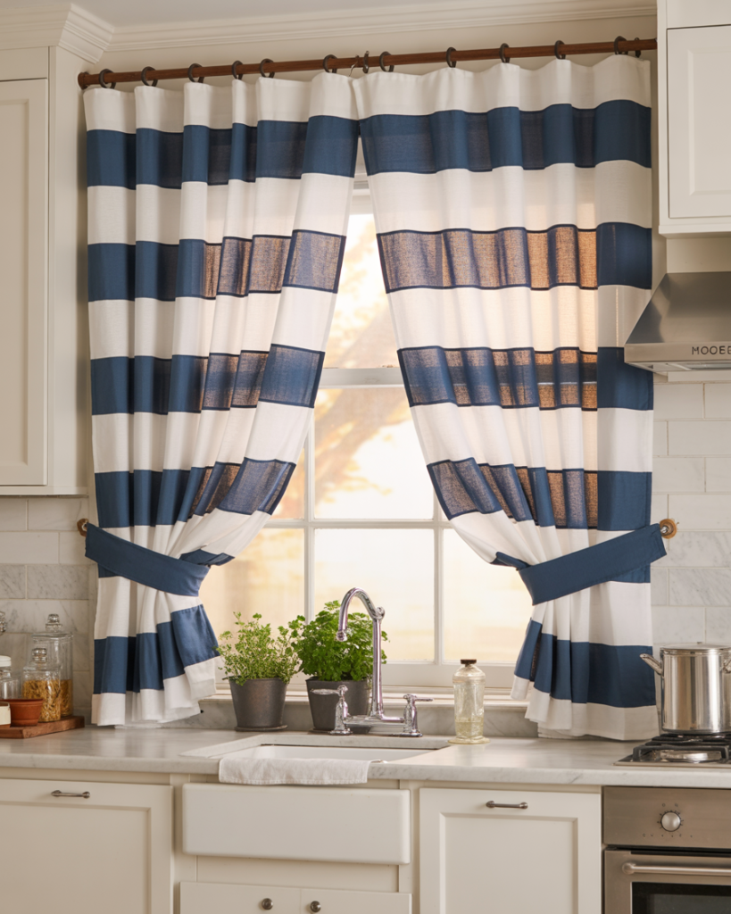 15 Kitchen Curtain Ideas That Will Instantly Upgrade Your Space (And Yes, You’ll Want Them All) 9 Striped Curtains