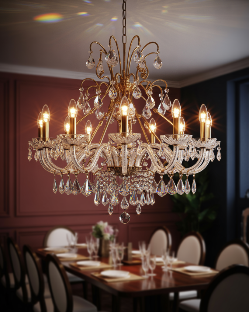 14 Dining Room Light Fixtures That Instantly Upgrade Your Space (And Yes, You’ll Want Them All ) 2 The Classic Crystal Chandelier