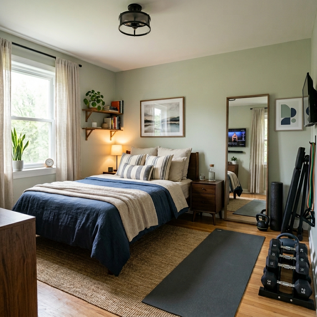 14 Spare Bedroom Ideas That’ll Make You Want Guests Over (Or Never Leave the Room Yourself) 13 The Fitness Sleep Combo Room