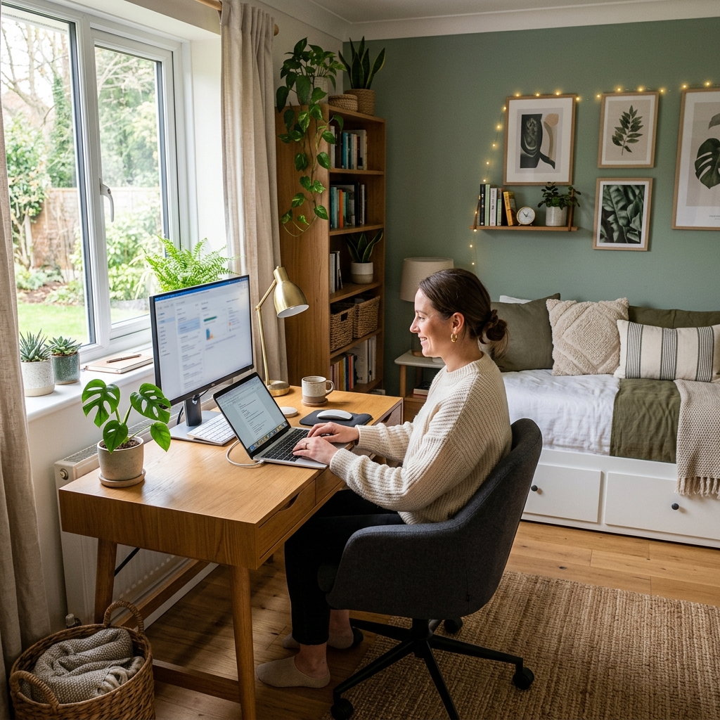 14 Spare Bedroom Ideas That’ll Make You Want Guests Over (Or Never Leave the Room Yourself) 3 The Home Office Hybrid