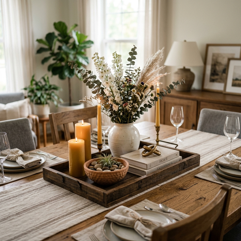 15 Dining Room Table Centerpiece Ideas That Will Instantly Make Your Space Look Expensive (Without Actually Being Expensive) 4 The I Totally Planned This Tray Setup