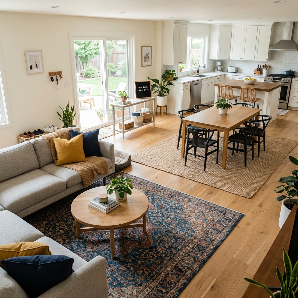 14 Open Plan Kitchen Living Room Ideas That Will Make Your Home Look Straight Out of Pinterest 8 The Two Rugs Who Dis Layout