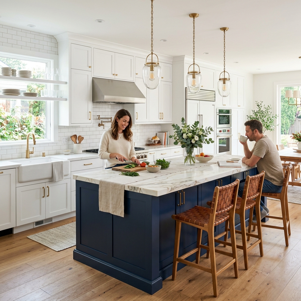 15 White Kitchen Ideas That Feel Straight Out of a Pinterest Dream (But Actually Work IRL) 14 White Kitchen with a Bold Island
